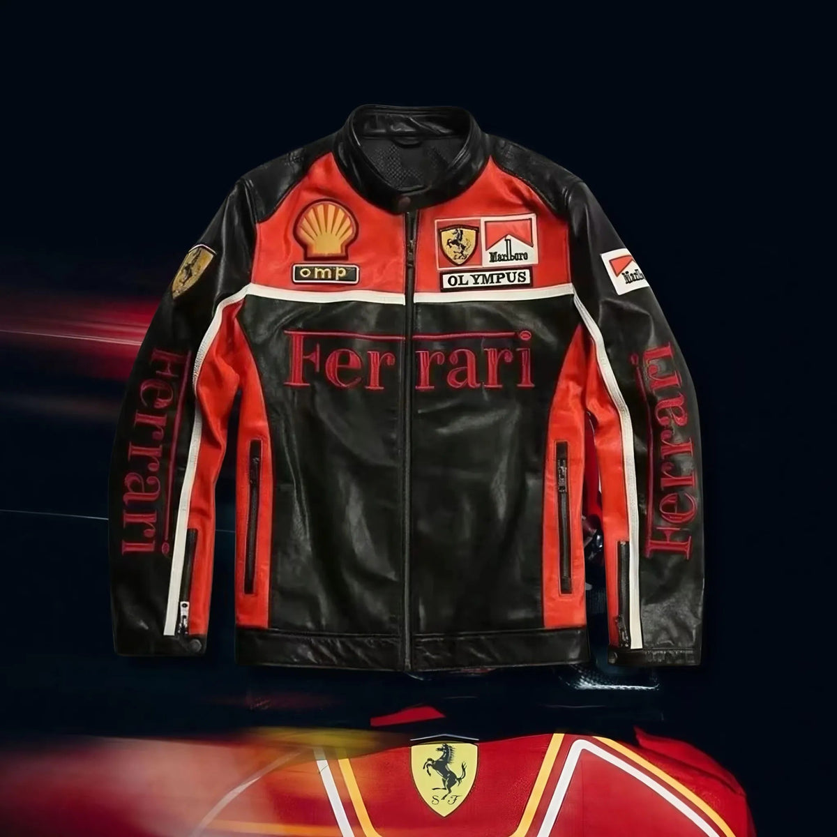 Jaqueta Ferrari Preta e Vermelha de Couro